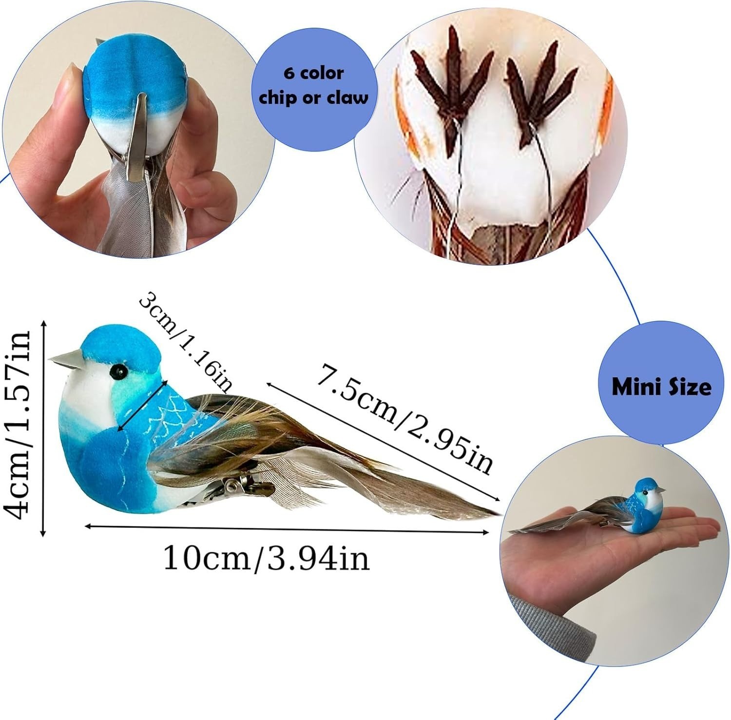 6x Colorful Realistic Foam Artificial Birds Faux Birds Fake Birds Clip on Birds