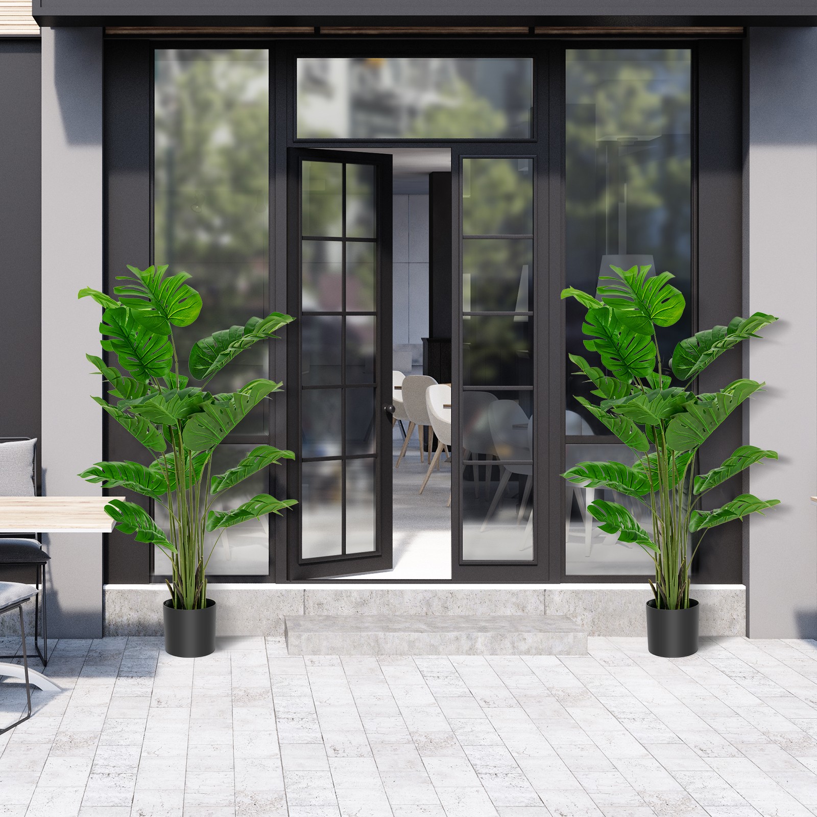 5FT Artificial Tree 2-Pack Faux Monstera Deliciosa Plant for Indoor & Outdoor