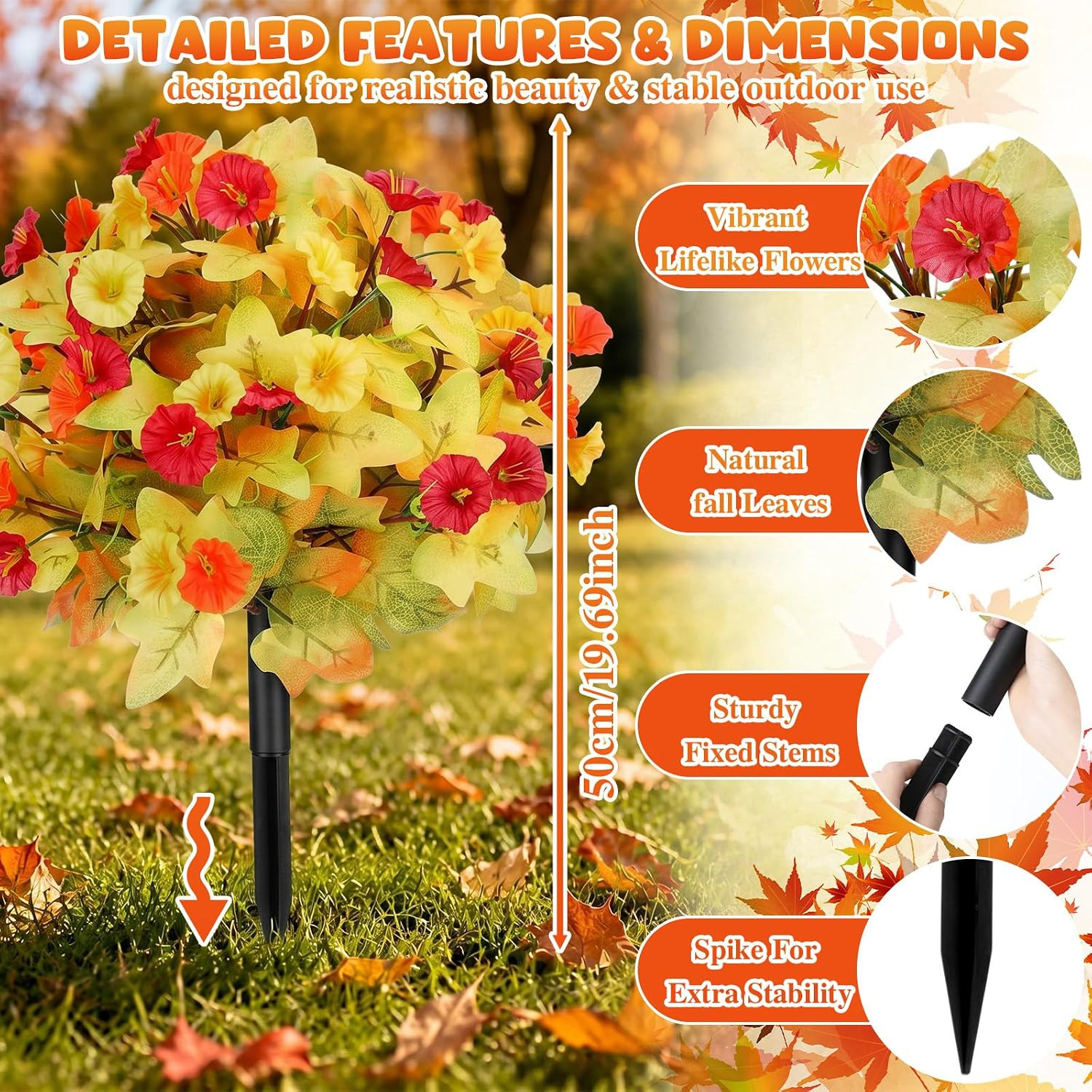 2 Pack 19.7″ UV Resistant Artificial Fall Petunias for Garden Decor