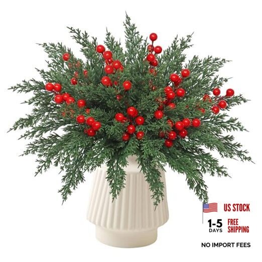 Christmas Artificial Pine Branches Pcs Faux Norfolk Pine Stems with Red 60