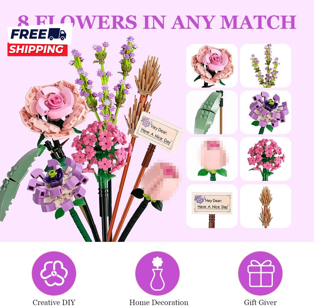 Mini Bricks Flower Bouquet Building Sets Artificial Flowers DIY Unique Decorat