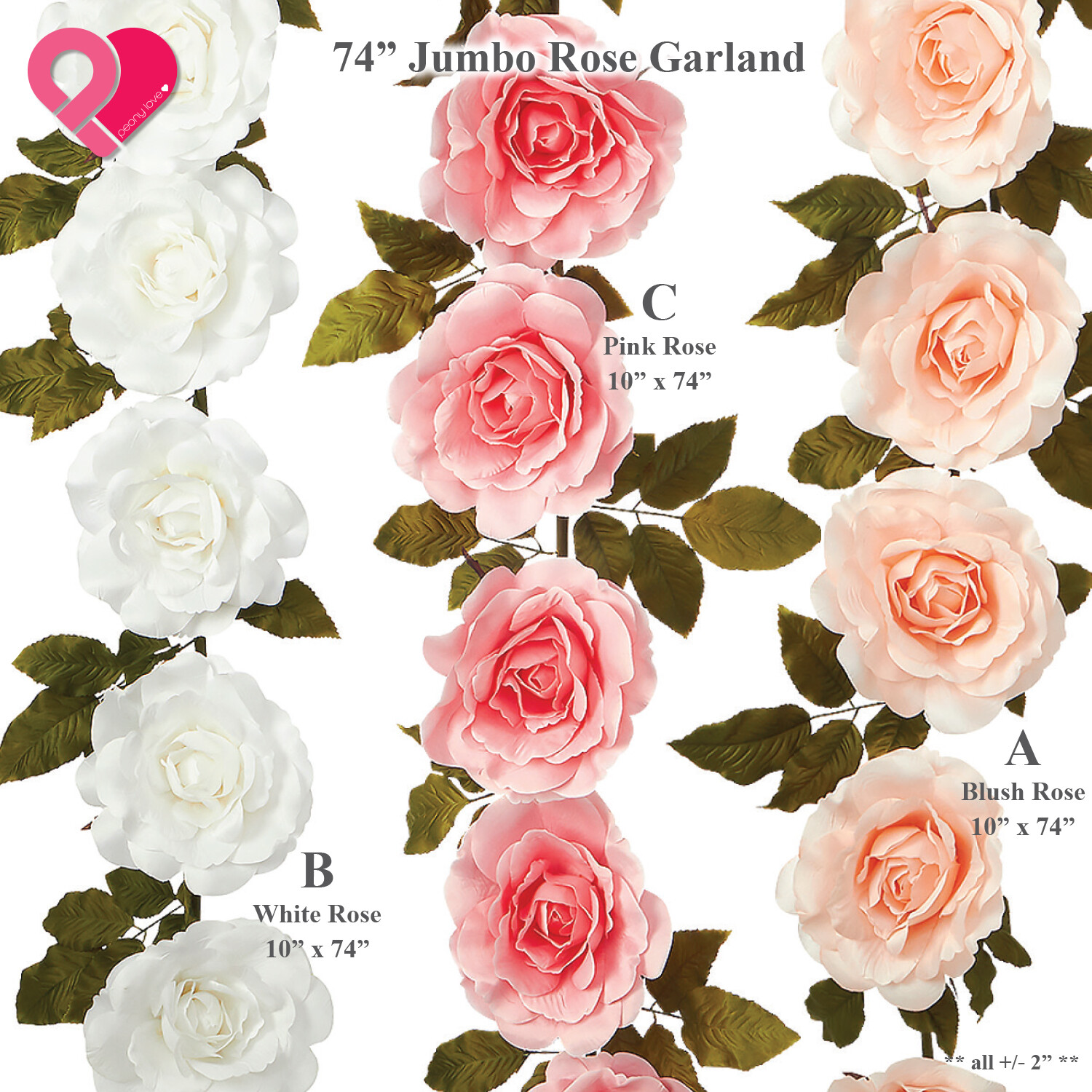 Jumbo Silk Rose Peony Garland Flower Stand Artificial Giant Leaf Vine Big Large