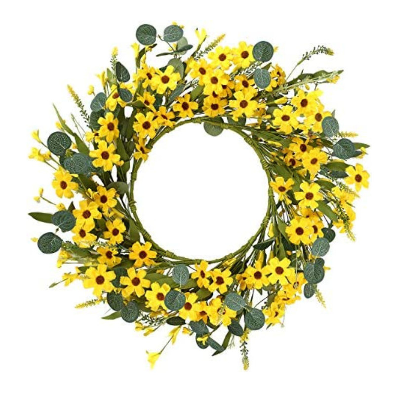 20″ Artificial Yellow Daisy Wreath Spring Summer Wreath for Outdoor Decoration