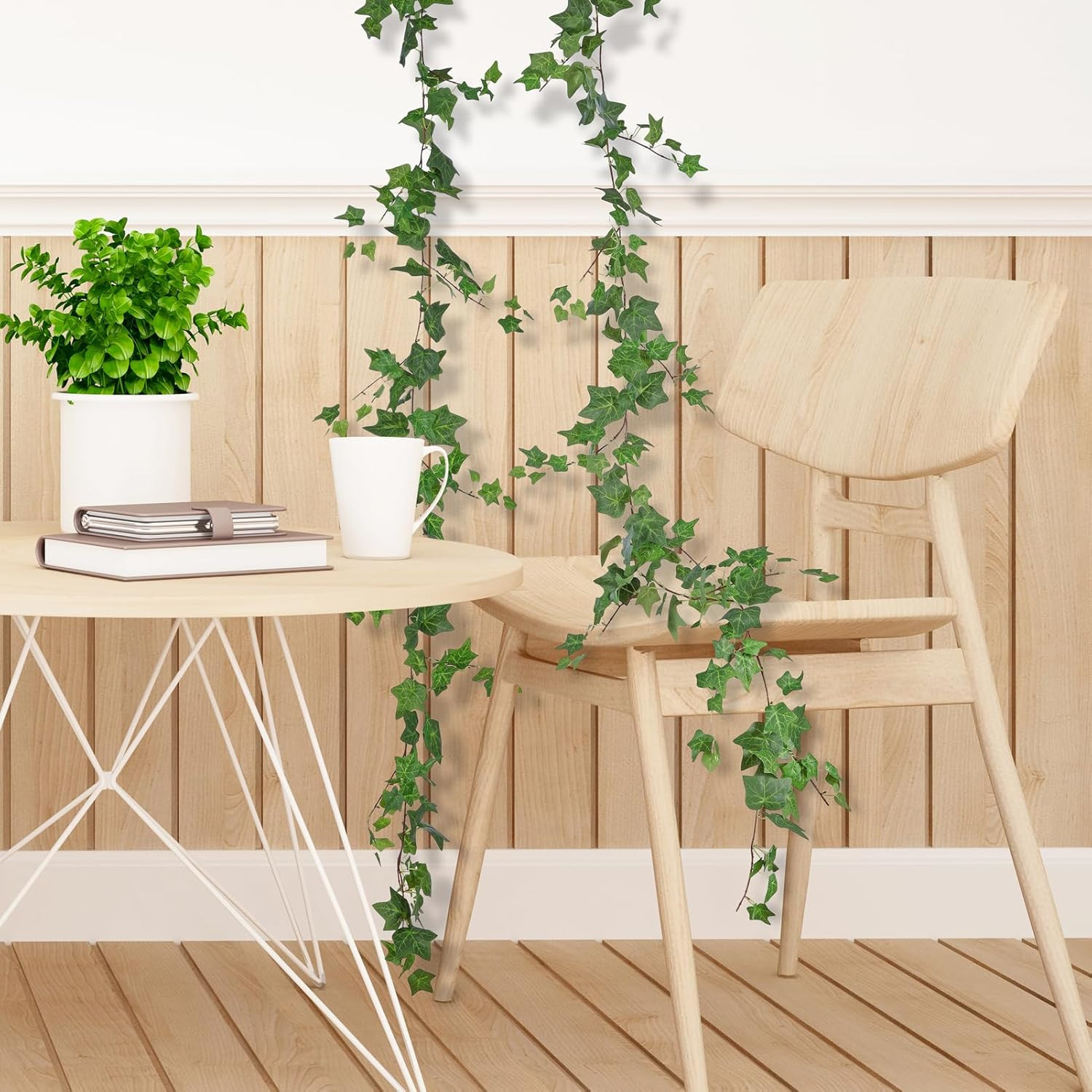 2 Strands Artificial Ivy Vines Garland, Fake Vines for Bedroom with Silk Green L