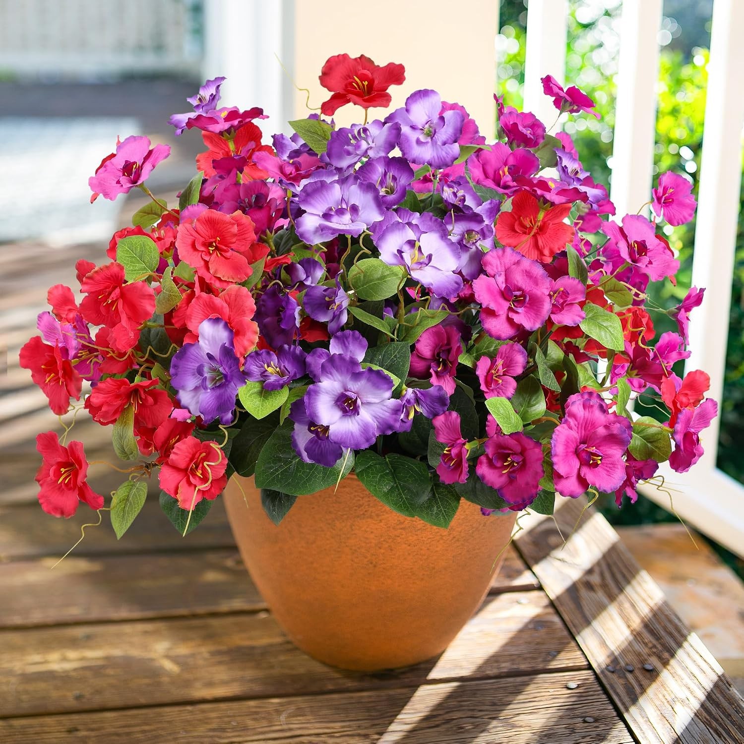 6 Bundles Faux Silk Hibiscus Flowers, UV Resistant Outdoor Fuchsia