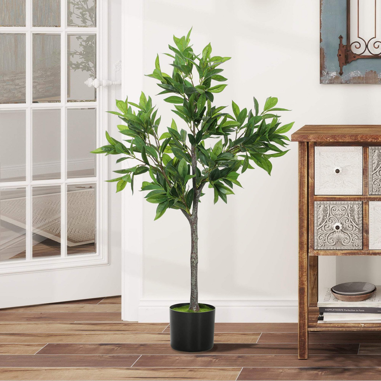 37.4″ Artificial Laurel Tree Potted Fake Plant 345 Leaves Home Office Entryway D
