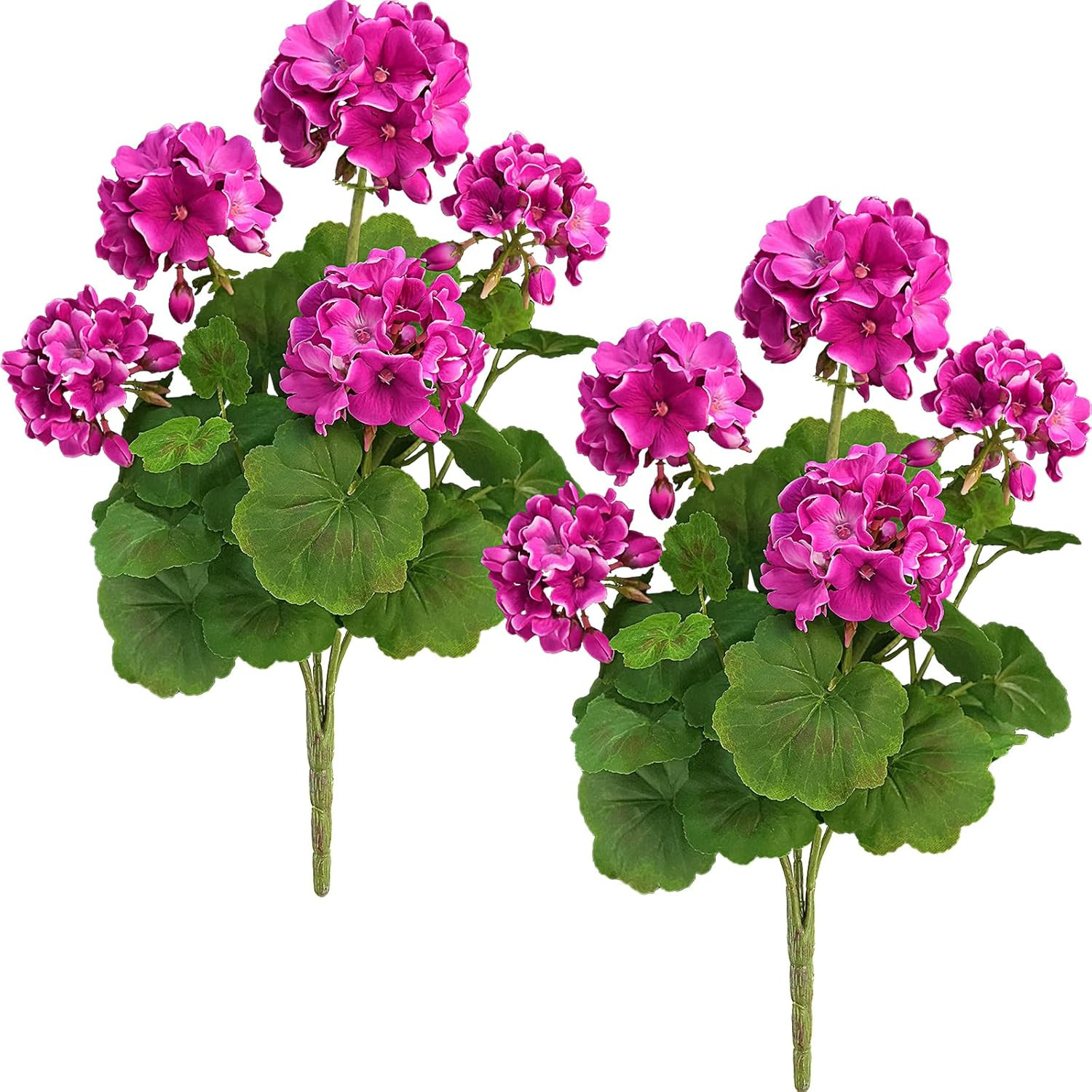 2 PCS 18″ Artificial Geraniums for Outdoors, UV Resistant White Silk Flowers for