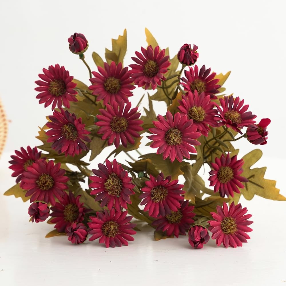 5 PCS Rose Red Artificial Daisy Flowers Bouquets 100 Silk Flowers for Home