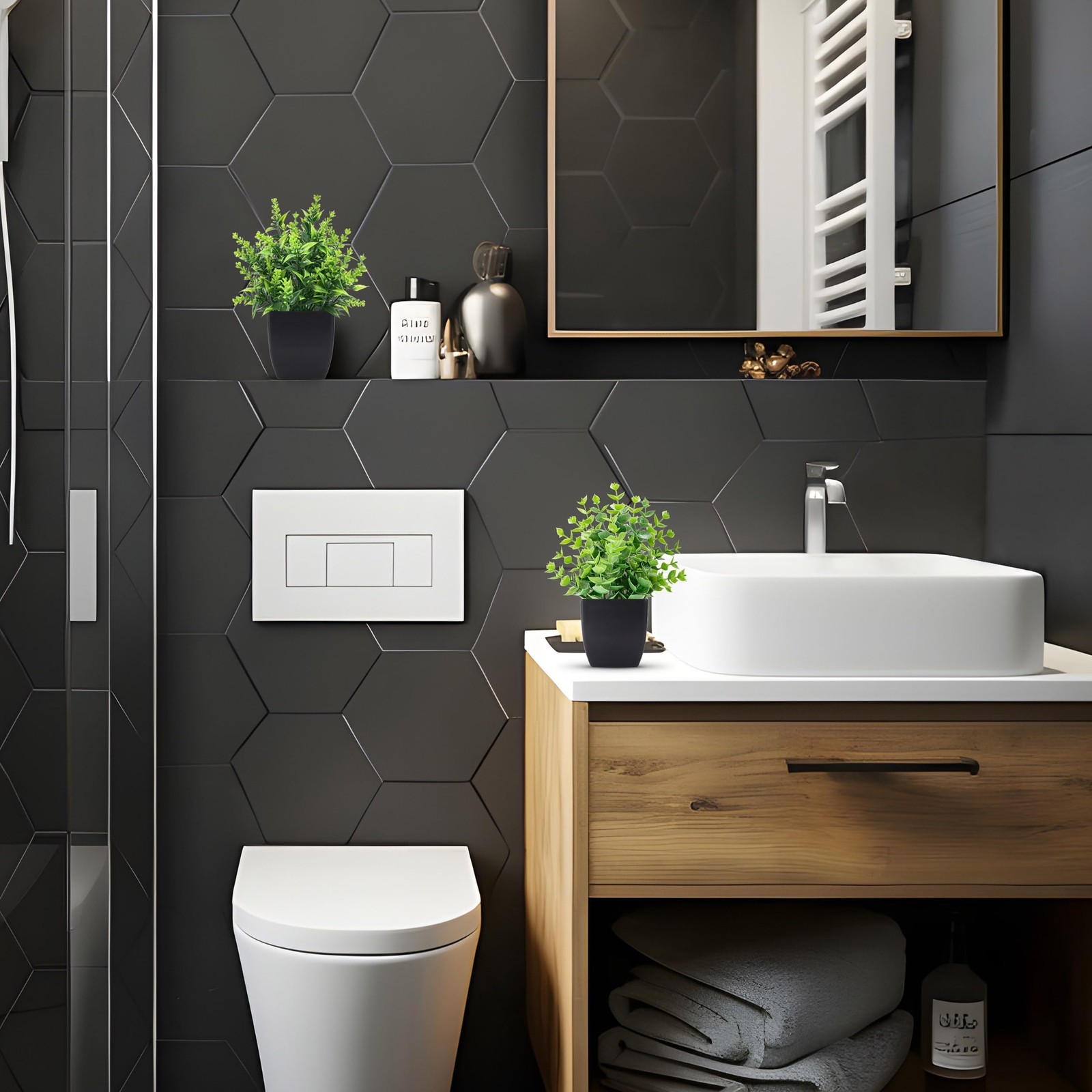 2 Pack Small Fake Plants Black Bathroom Accessories for Home Bedroom Bathroom