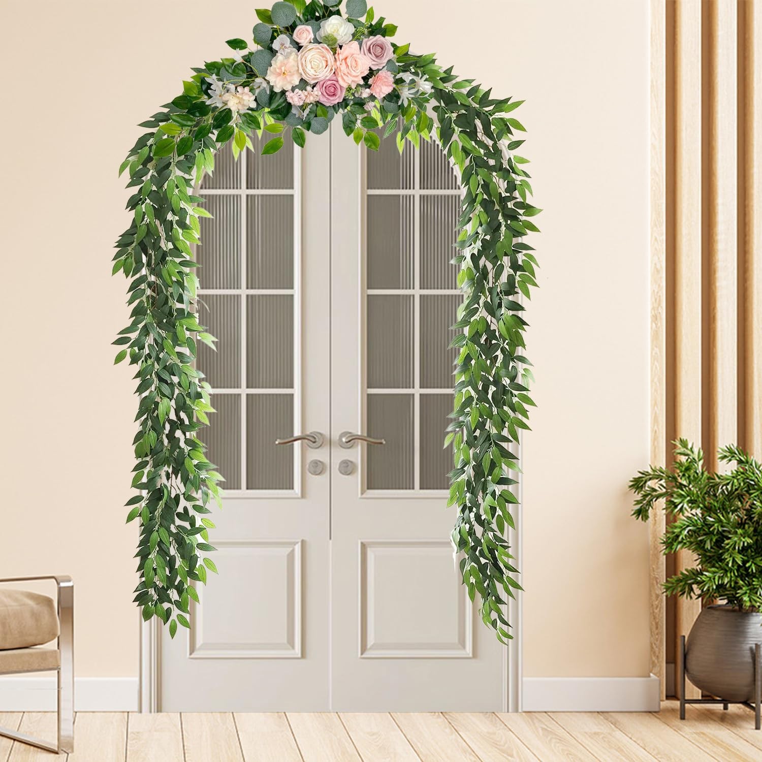 Artificial Italian Ruscus Vines, 3Pcs/75 Silk Vine Garland with Green Leaves,…