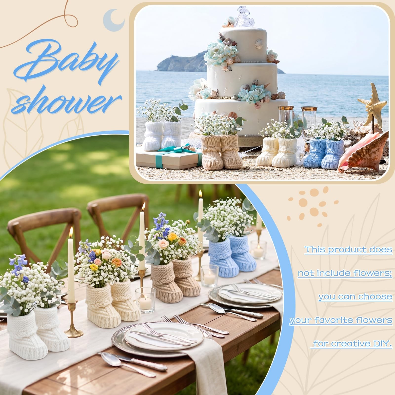 Knitted Baby Shower Booties Centerpiece for Floral Decor
