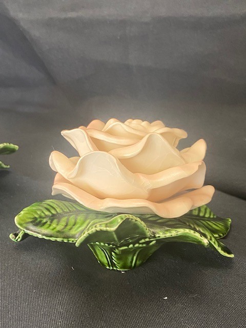 Ceramic Roses-Airbrushed Glazed Pink Roses-Decorative Accents for Table or Shelf