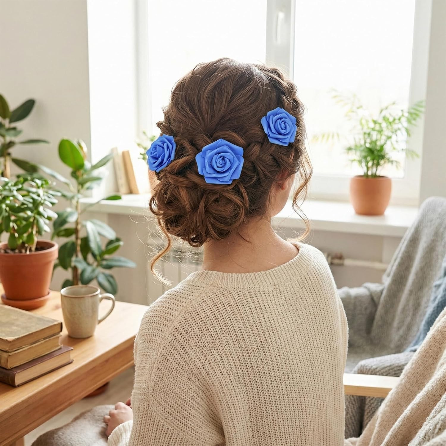 50 PCS Dark Blue Foam Rose Stemless Artificial Flower Head Bulk 2.75in Mini F…