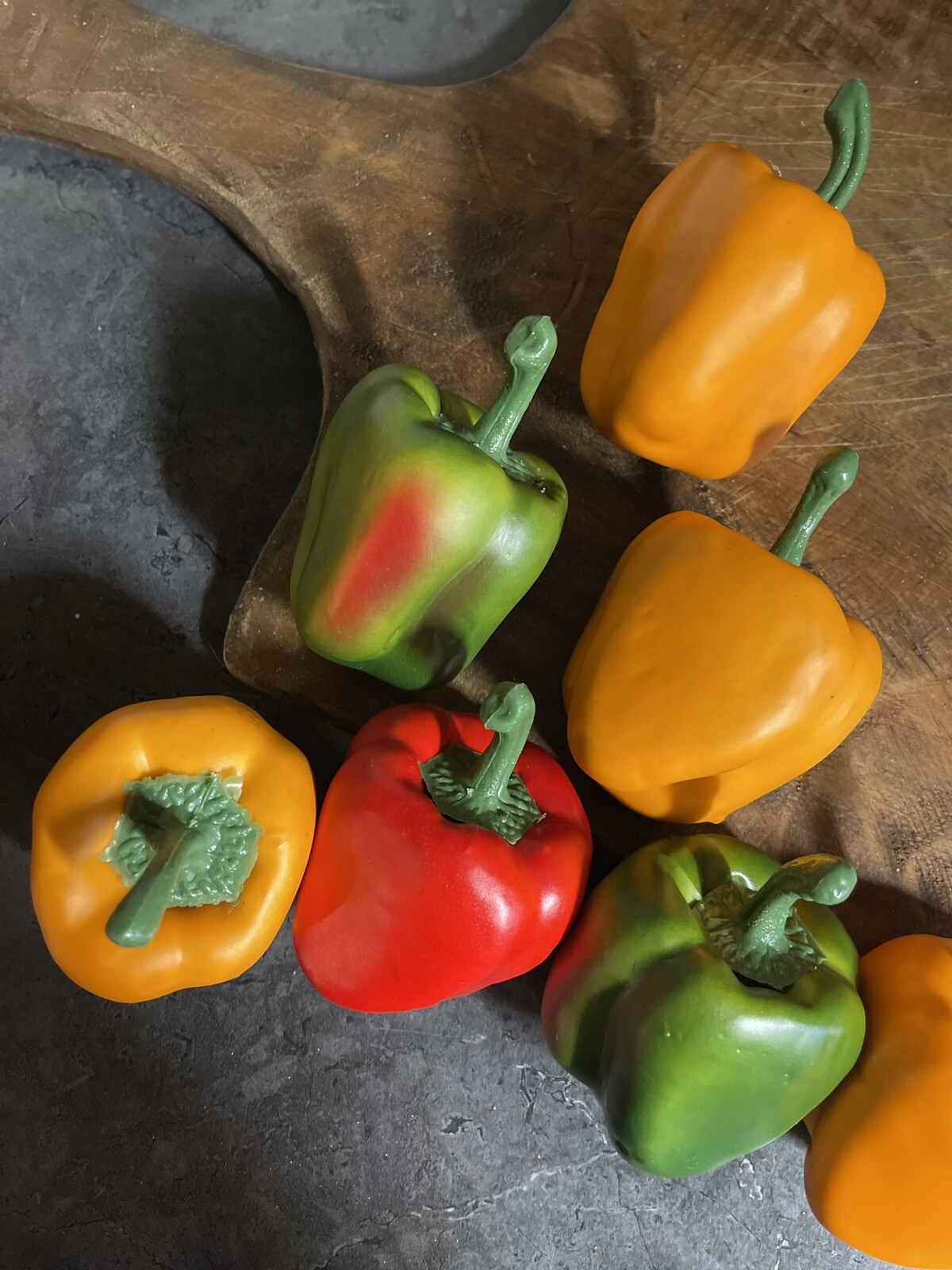Lot 7 Realistic Red Green Orange Faux Artificial Bell Peppers Fake Food Prop