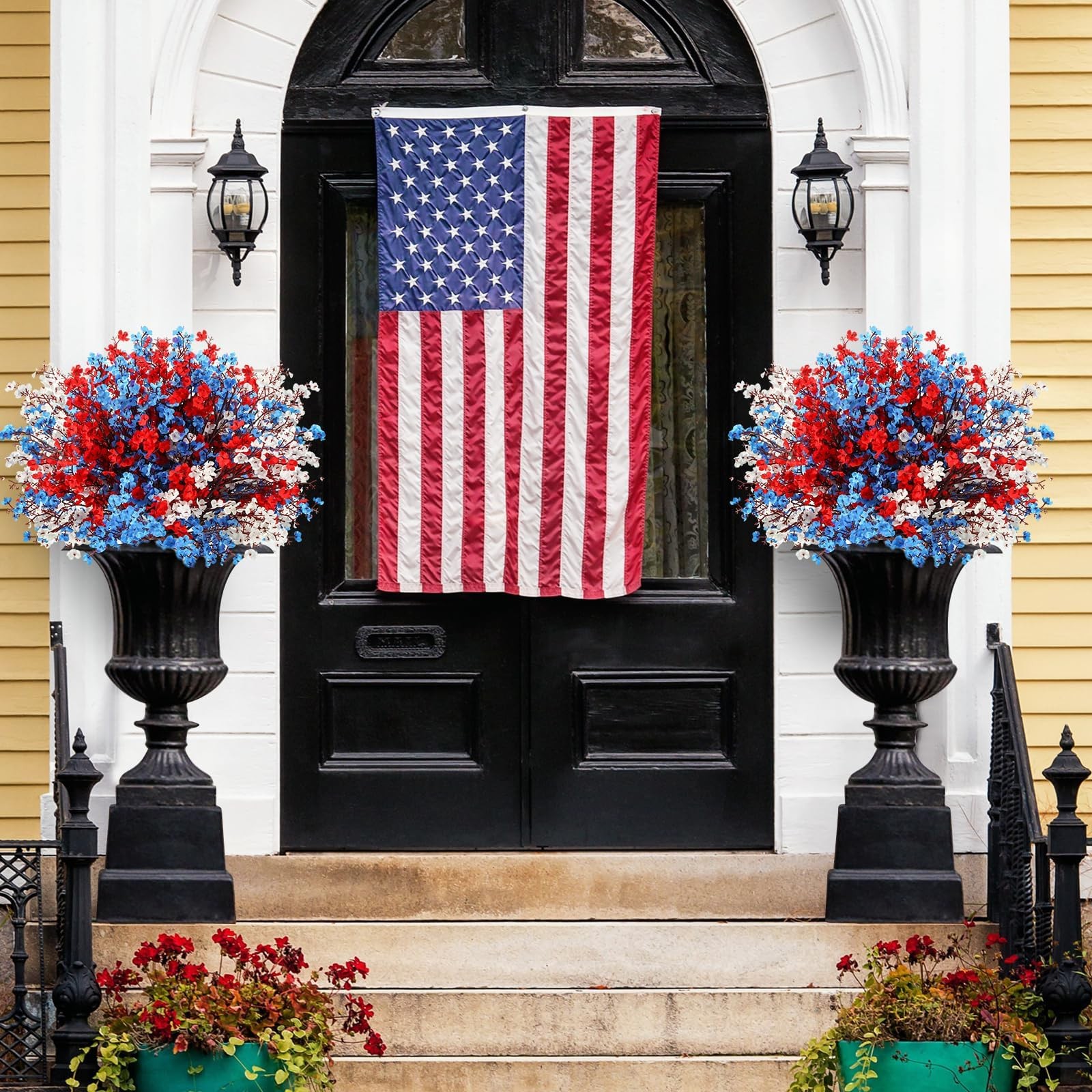 Lyrow 24 Pcs Red Blue White Patriotic Artificial Flowers 4th of July Table Ce…
