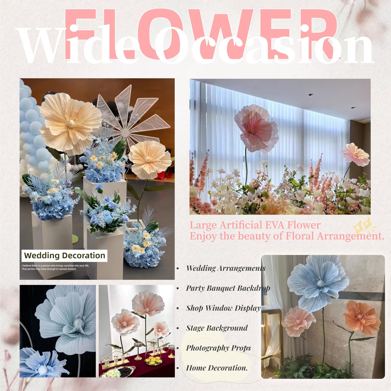Giant Flowers for Backdrop 5.58ft Huge EVA Artificial Flowers, Wedding Decora…