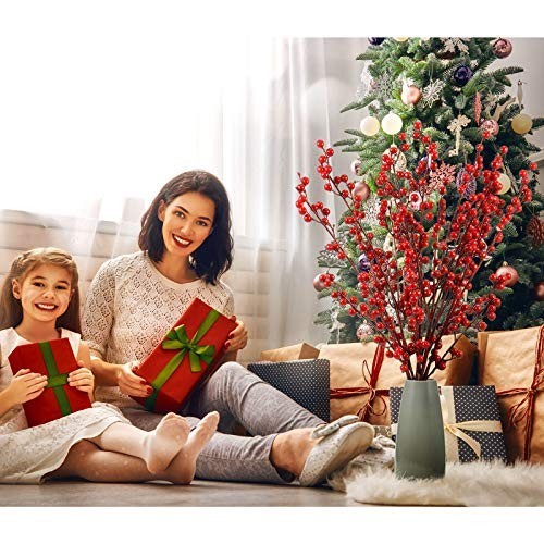 Artificial Red Berry Stems 21.6″ Christmas Decor, Holly Branches, 16 Pcs