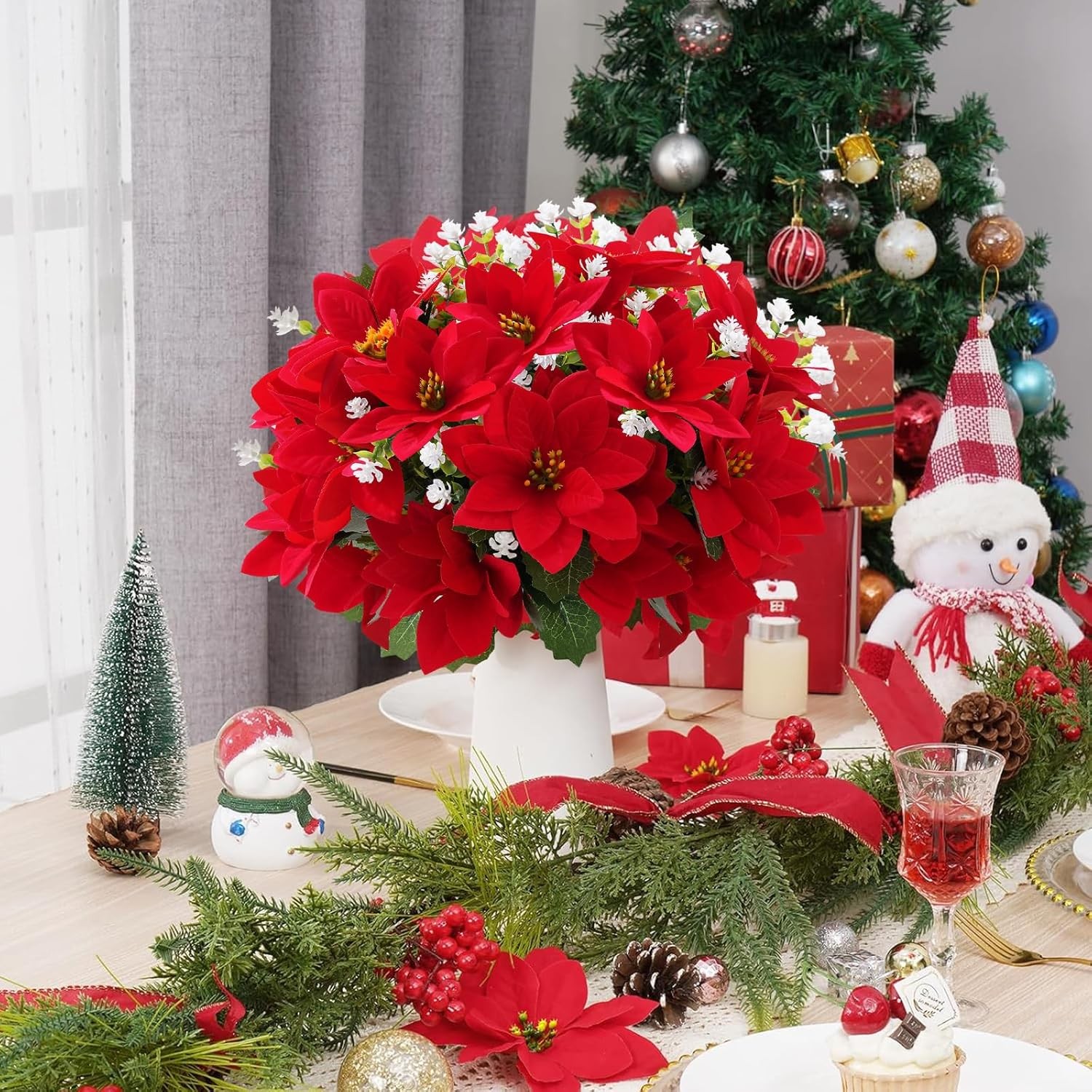 Christmas Artificial Flowers for Outdoors Red Poinsettia Flowers Artificial 1…