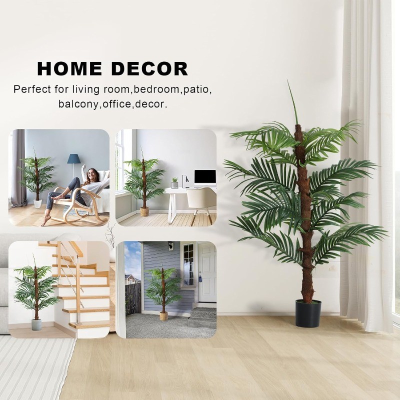 4FT Artificial Palm Tree, Fake Plant Decor for Living Room, Bedroom, Entryway