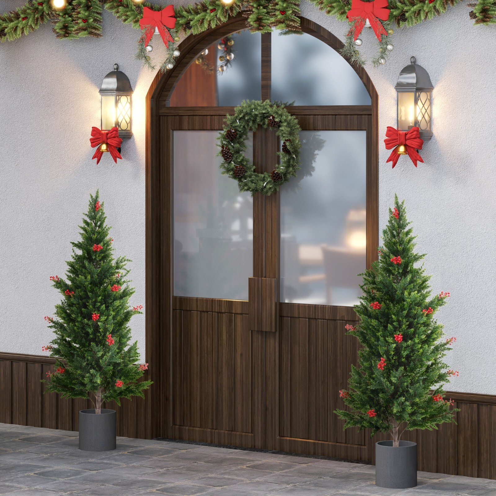 2-Pack 5.25 ft Artificial Cedar Topiary Trees Fake Evergreen Potted Pine Plants