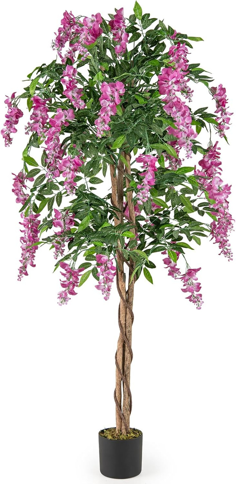 5.5FT Fake Wisteria Plant, Tall Artificial Tree in Nursery Pot with Rosy Flowers