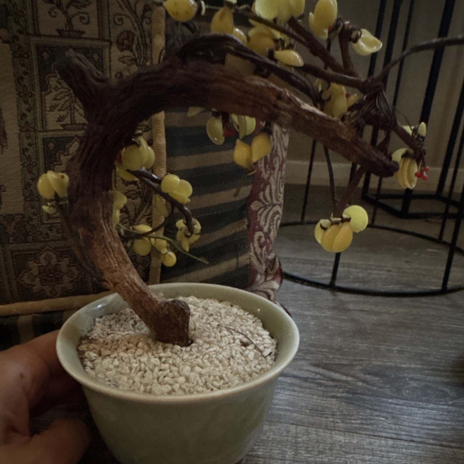 Artificial Yellow Blossom Branch Floral Arrangement & Centerpiece in Ceramic Pot