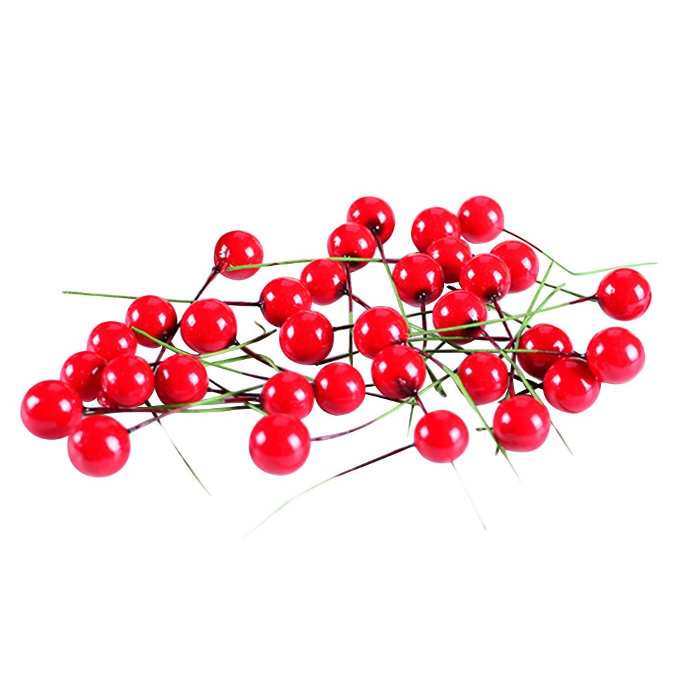 100Pcs Red Fake Berries Christmas Decorative Fruit Picks for DIY Home Ornament