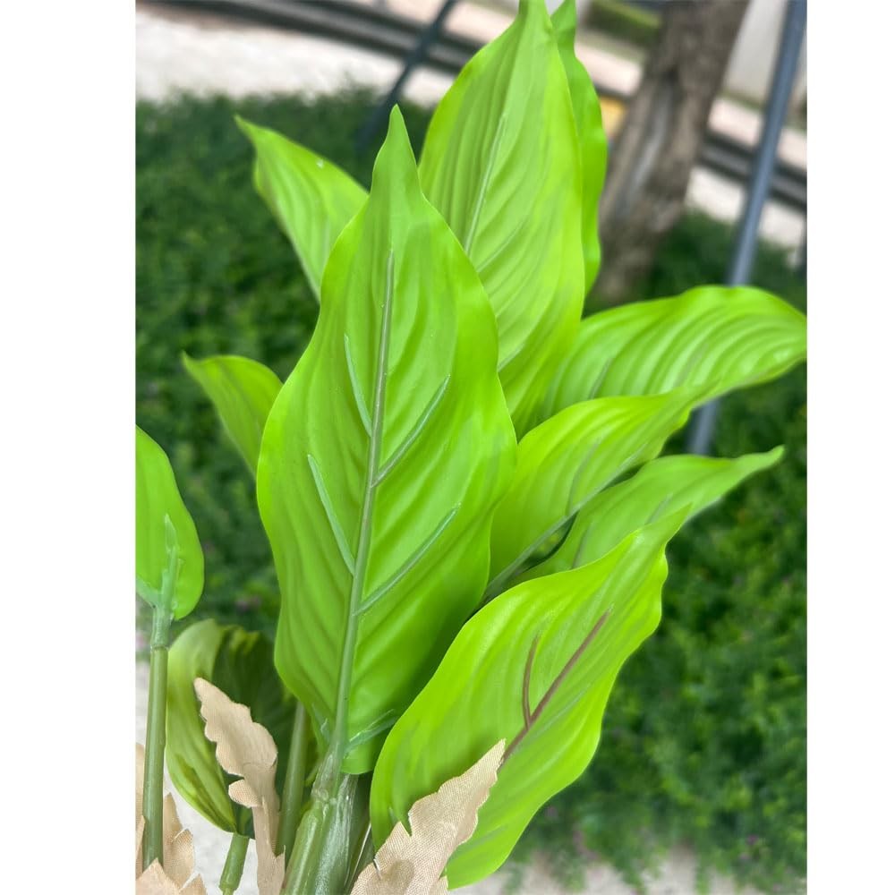 4 Bushes Perennial Hosta Artificial Variegated Green Leave Plant 15.7″ Faux D…