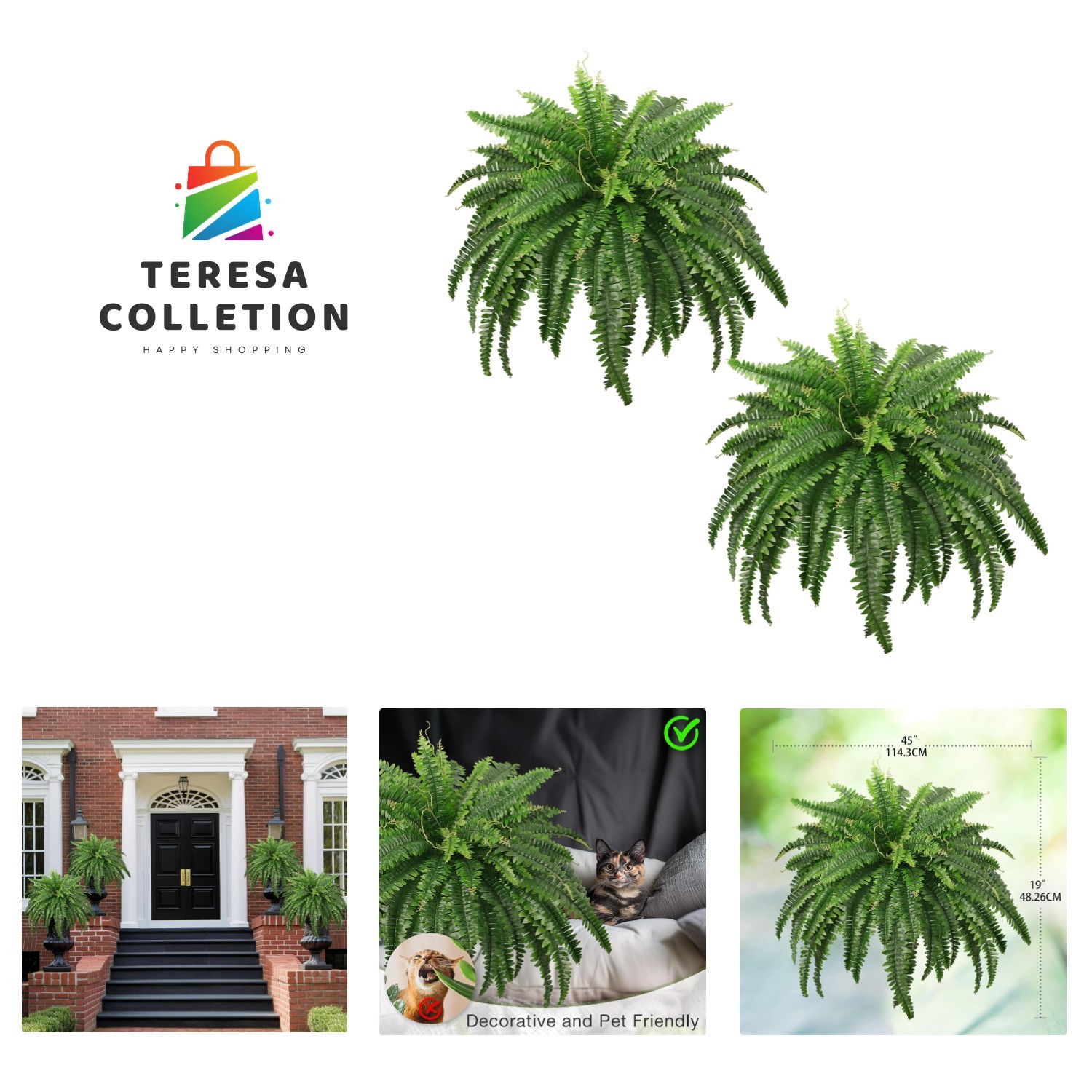 45″ Fake Ferns, Realistic Large Artificial Bush Plants, 2 Artificial Boston F…