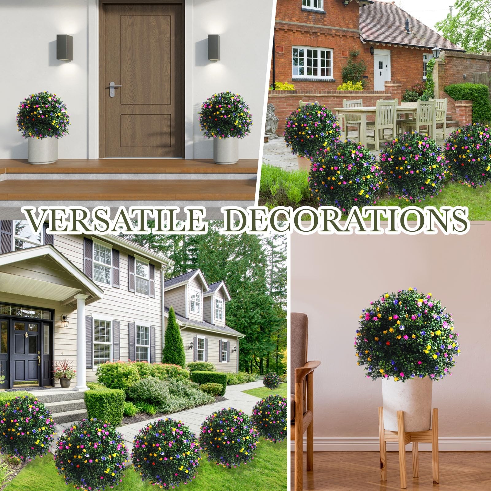 Set of 2 Artificial Boxwood Topiary Ball Tree Fake Bushes Shrubs Outdoor Faux…