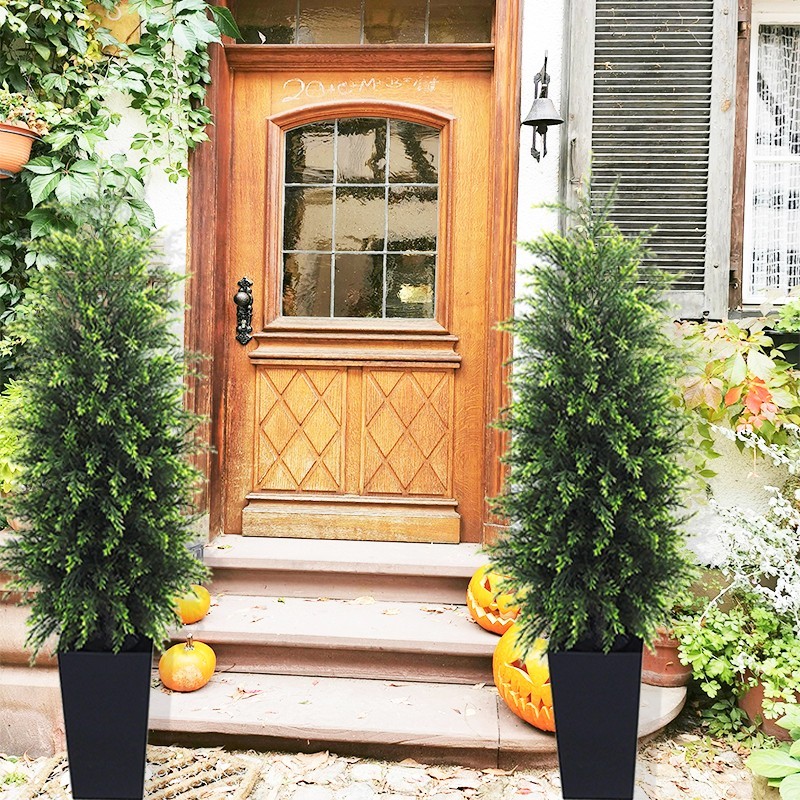 Realistic 120cm Faux Evergreen Cedar Tree inBlack Decorative Tall Pot Home Decor