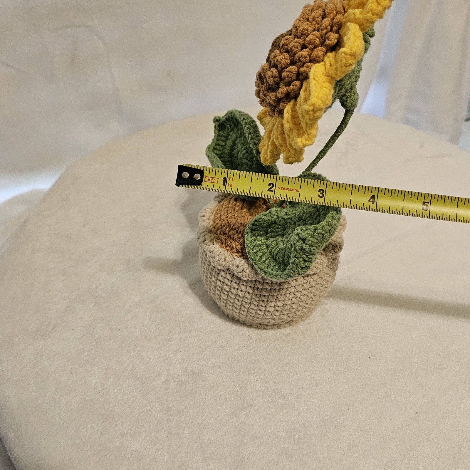 Crocheted Sunflower In Flower Pot Handmade 9x5x4 Inches