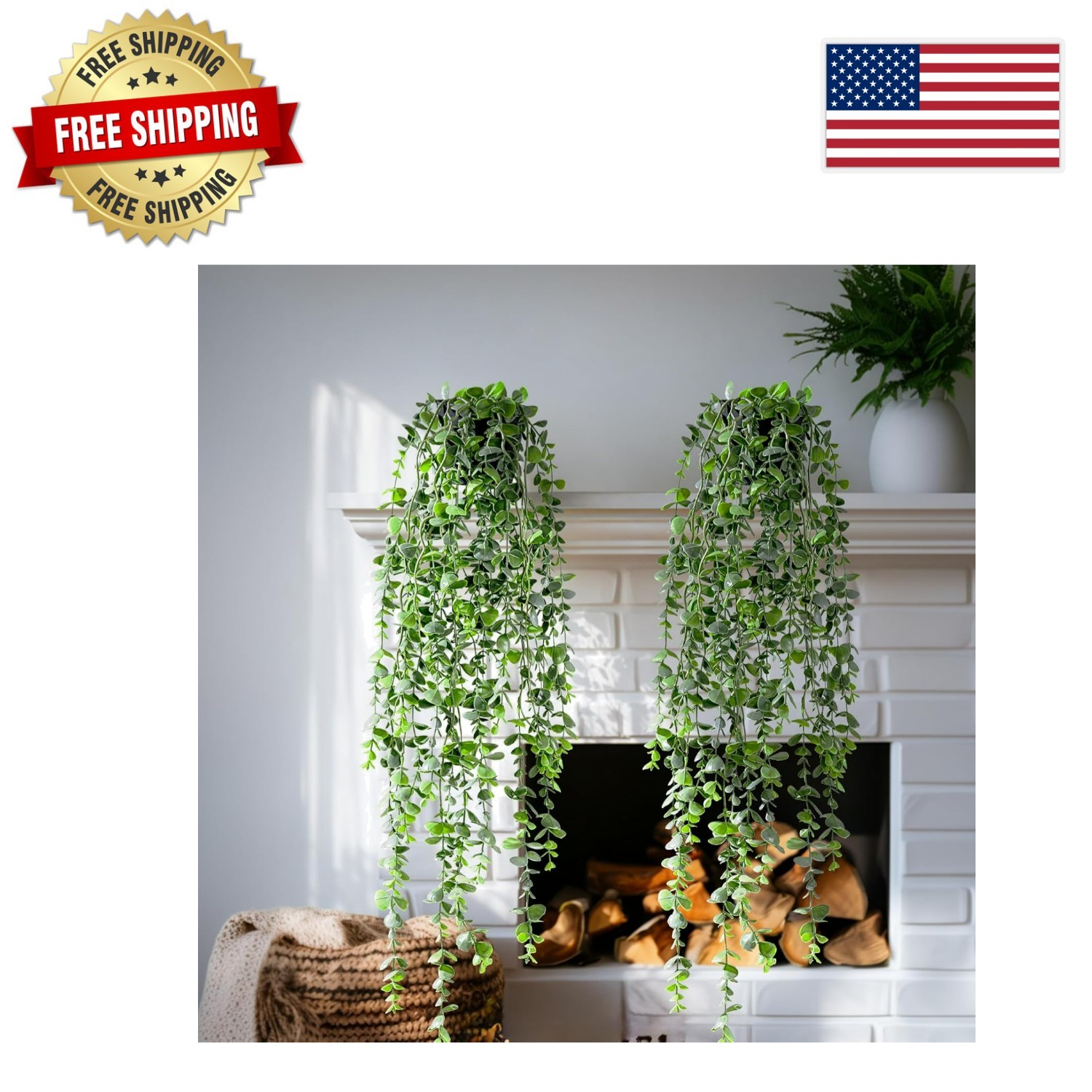 Maintenance-Free Faux Eucalyptus Hanging Planters – Lifelike Decor for Any Room