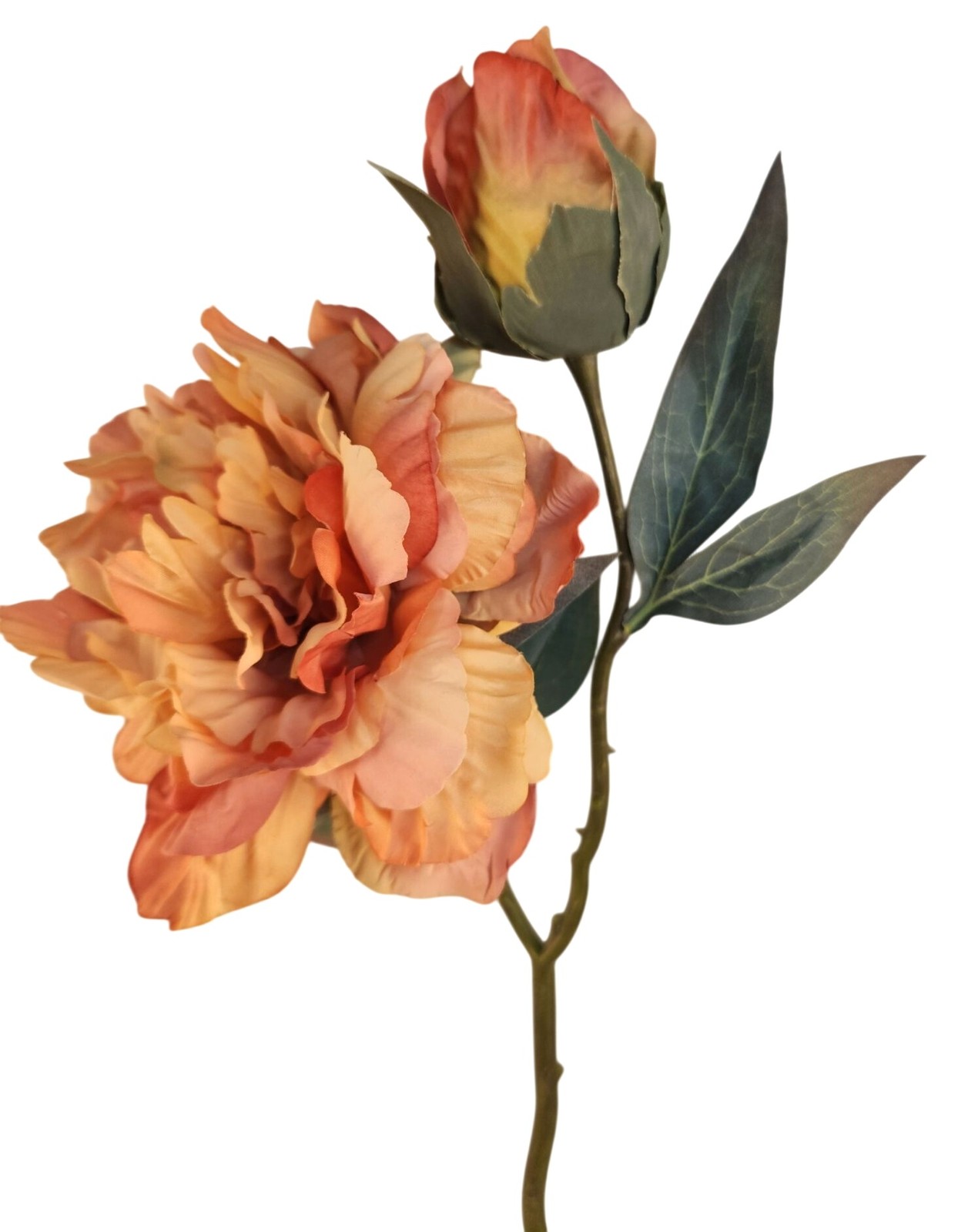 Faux Peony Stem Peach Coral 18 Inch Artificial Silk Flower Wedding Decor