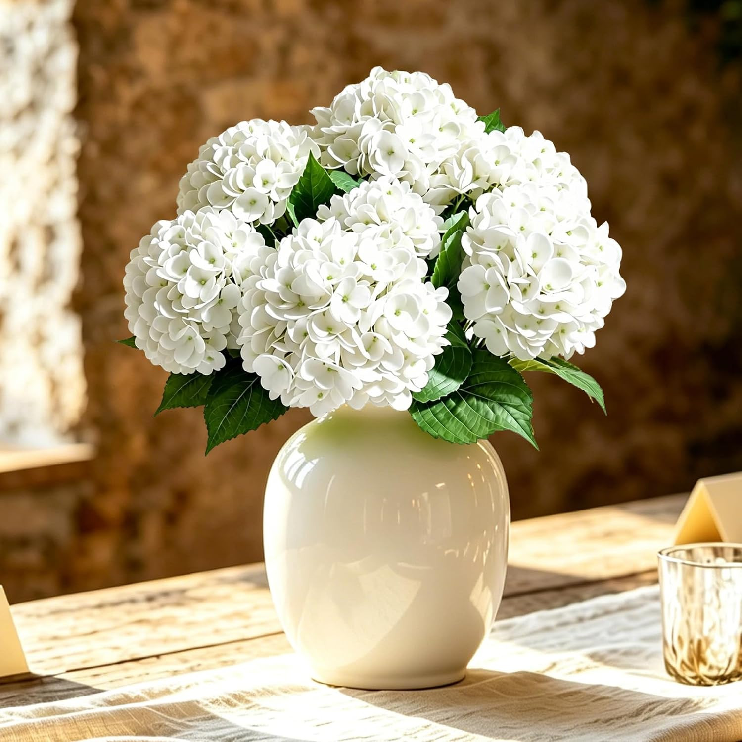 12 Pcs 21″ White Realistic Hydrangea Artificial Flowers for Weddings & Decor