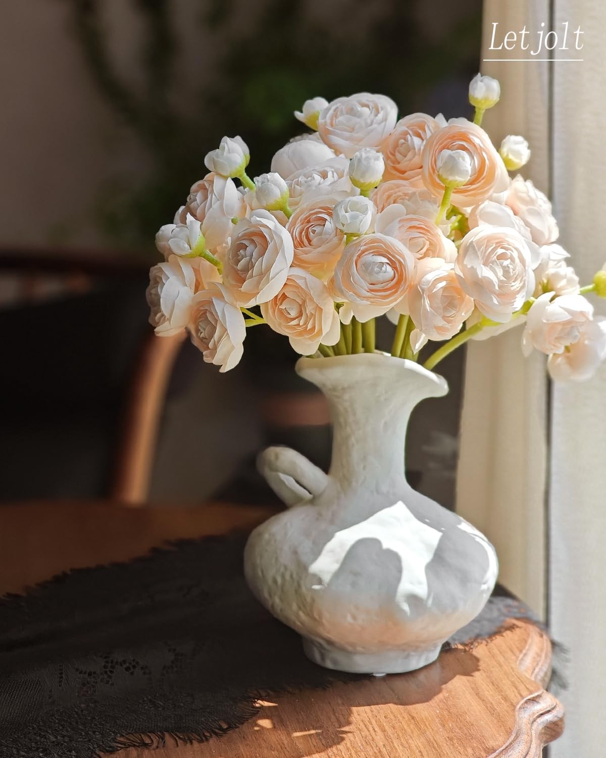 Artificial Ranunculus Flower Light Champagne Silk Flowers 18pcs