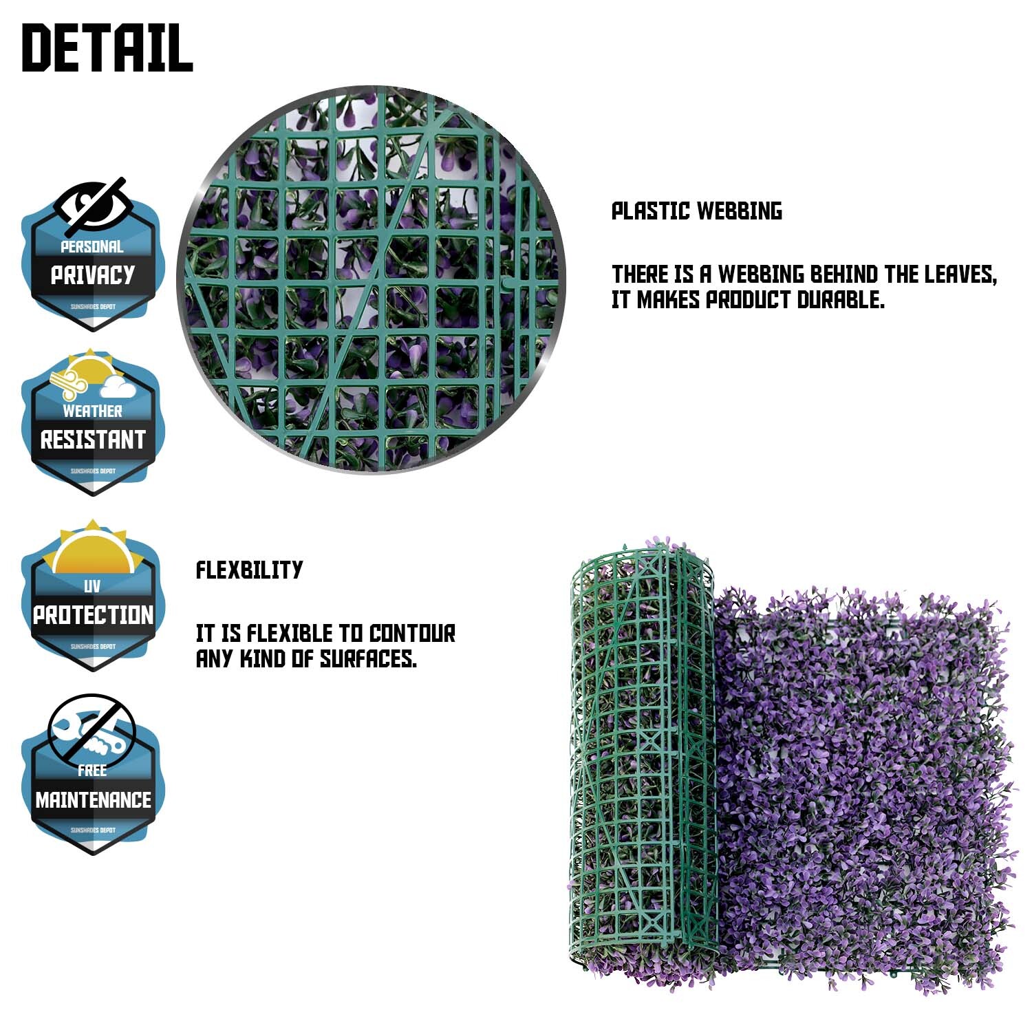20×20” Artificial Purple Pittoso Mat Wall Hedge Decor Privacy Fence Panel Grass