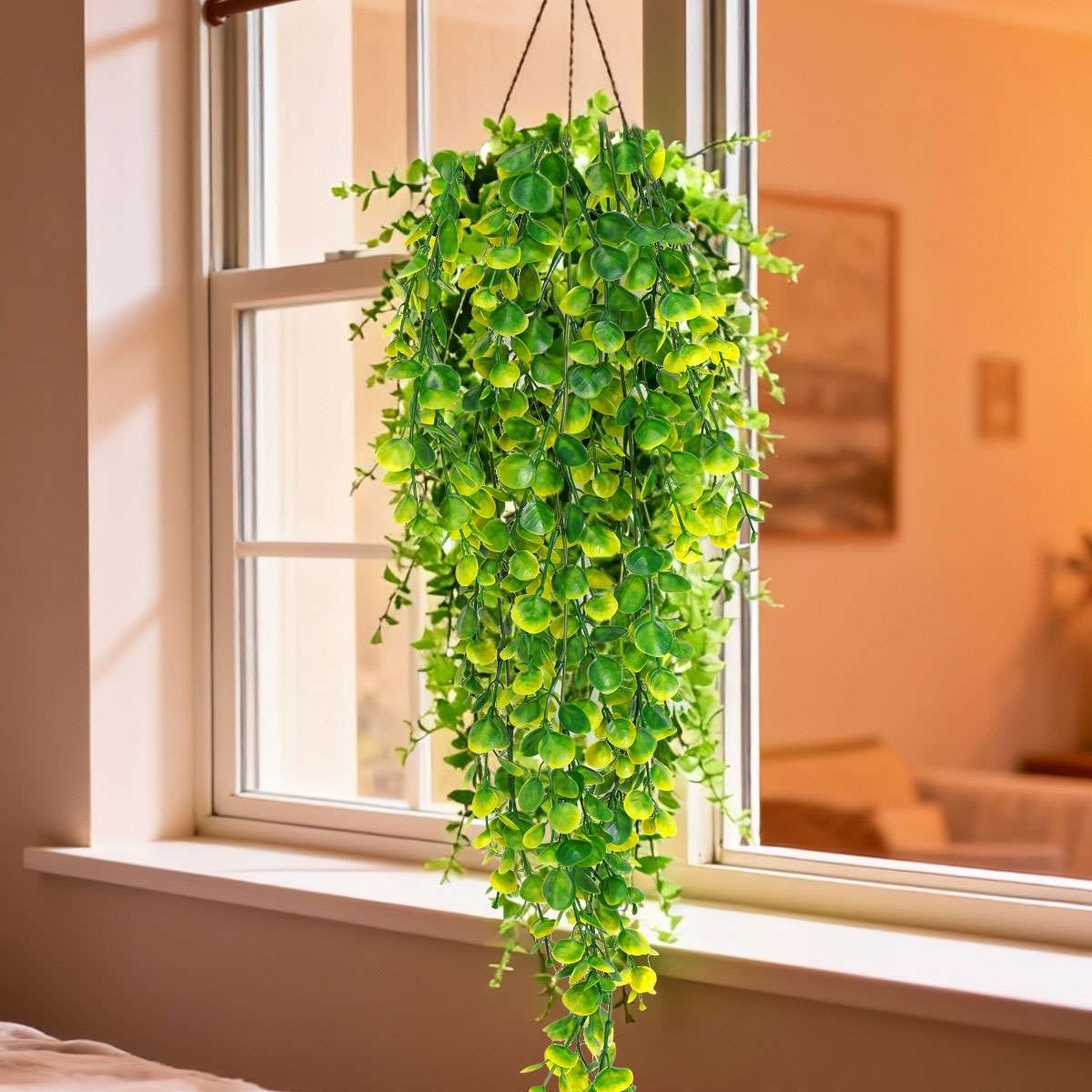 1-3Pcs Artificial Fake Hanging Basket Plants Silk Flower Vine Home Outdoor Decor