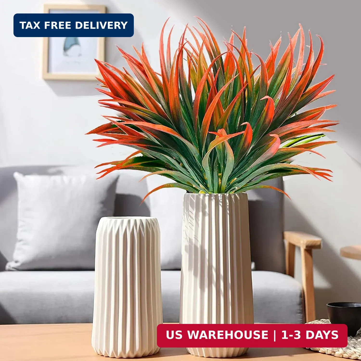 8 Pcs Outdoor Fake Plants UV Resistant Artificial Tall Grass Plants Faux Tropica