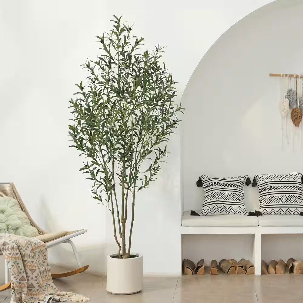 7Ft.Artificial Olive Tree Indoor/Outdoor- Faux Plant Uv-Resistant ,Dense Foli…