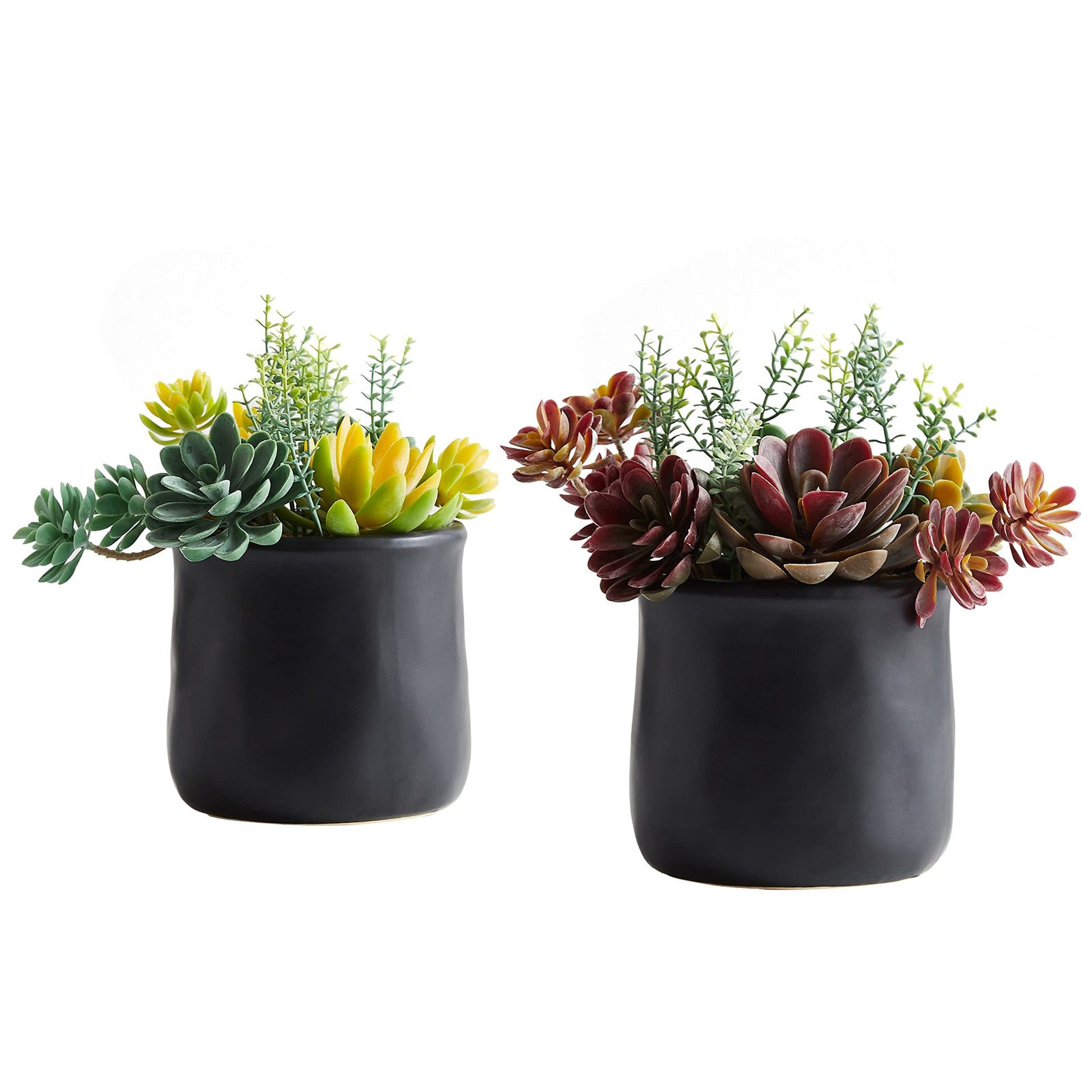 Artificial Succulents Ceramic Pots Large Fake Plants Matte Black Decor 2 PCS