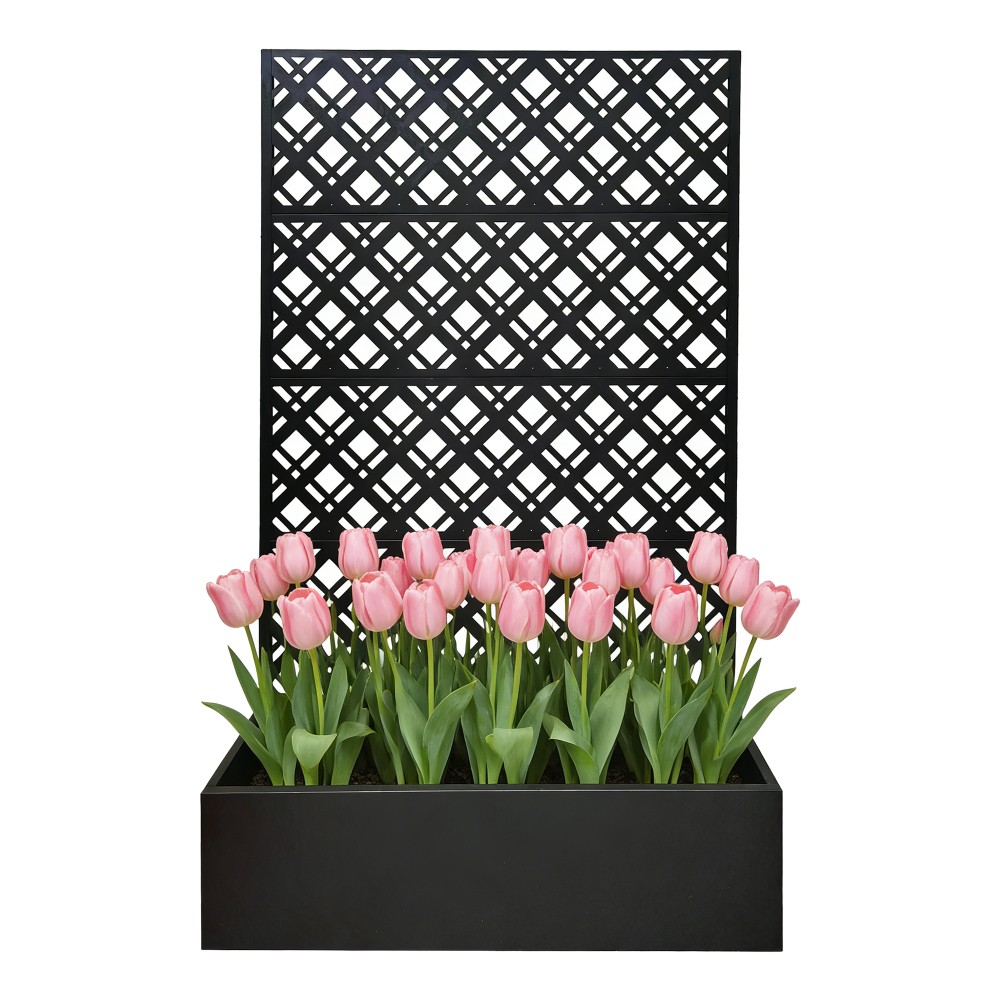 Metal Raised Garden Bed With Trellis, Black Planter Box For Backyard Patio