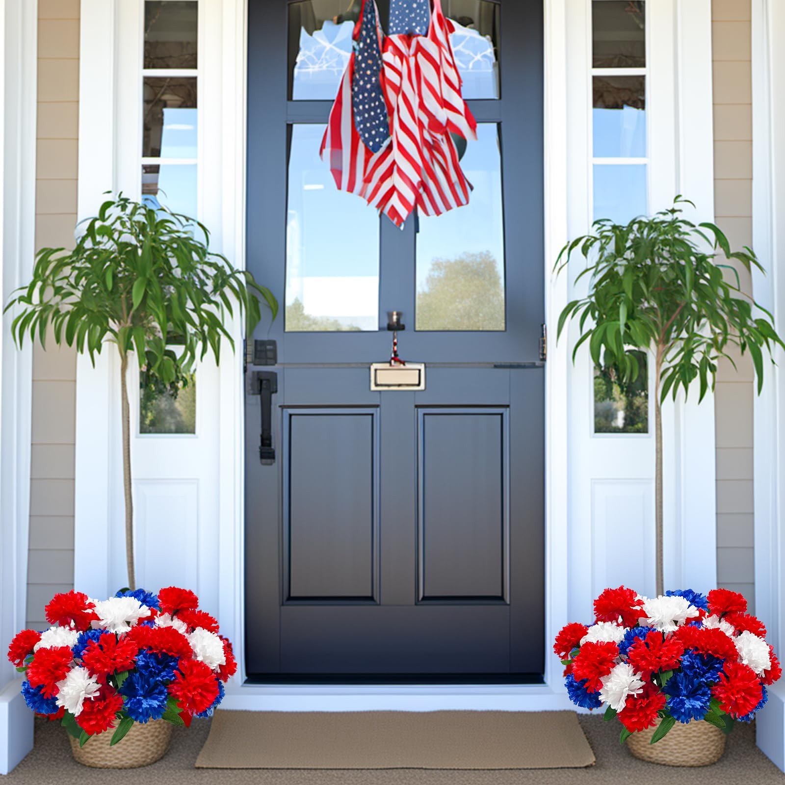 6Pcs Red White Blue Faux Mums Flowers for 4th of July Decor, Patriotic Memori…