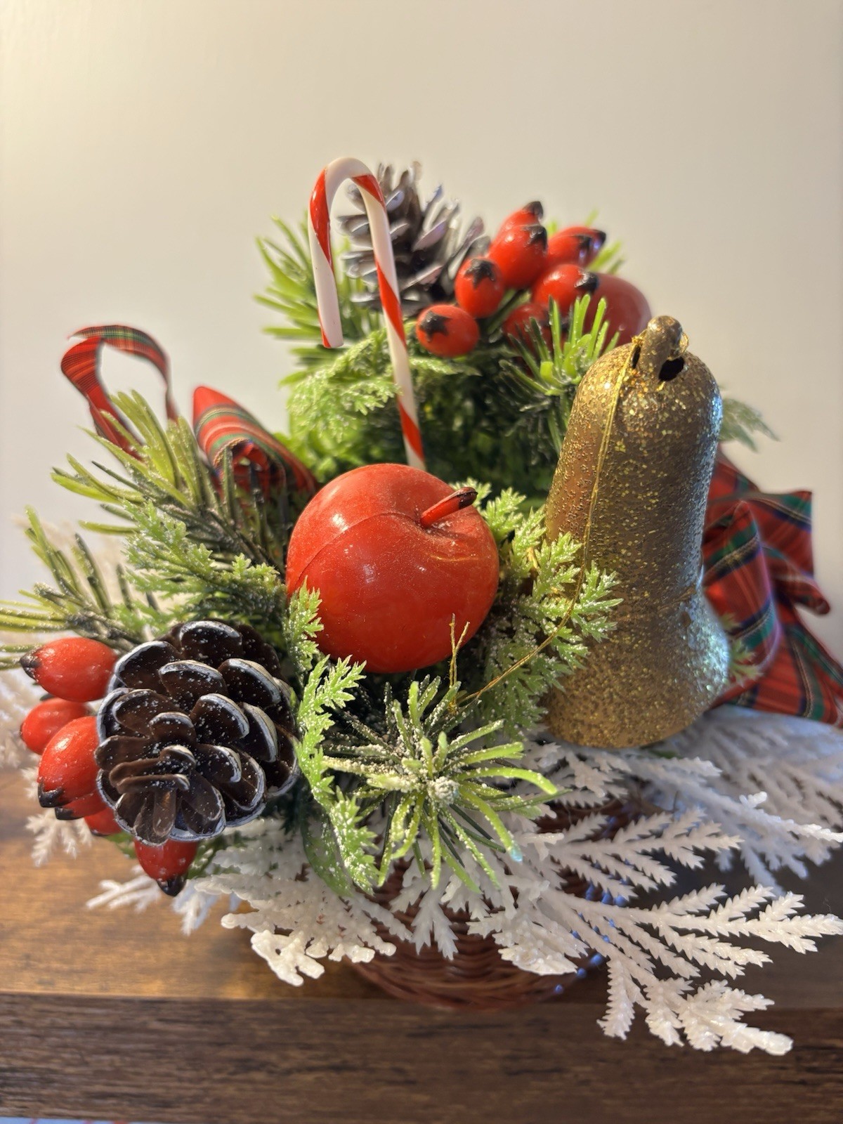 VTG Floral Design Inc. Artificial Pine Christmas Centerpiece Wicker Basket Bell