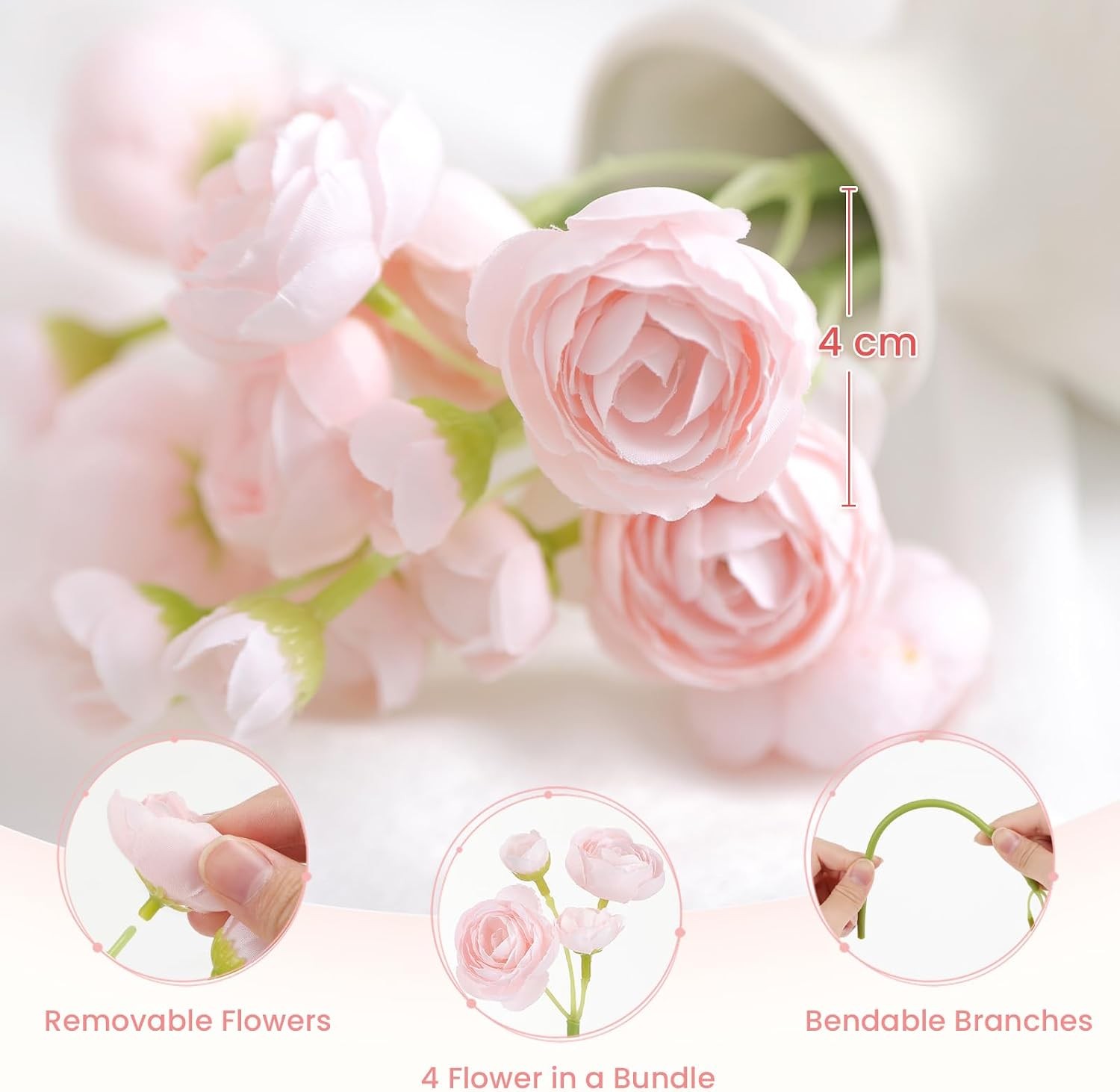 30 Pcs Mini Ranunculus Flowers, Silk Faux Bulk Wedding Filler DIY Decor