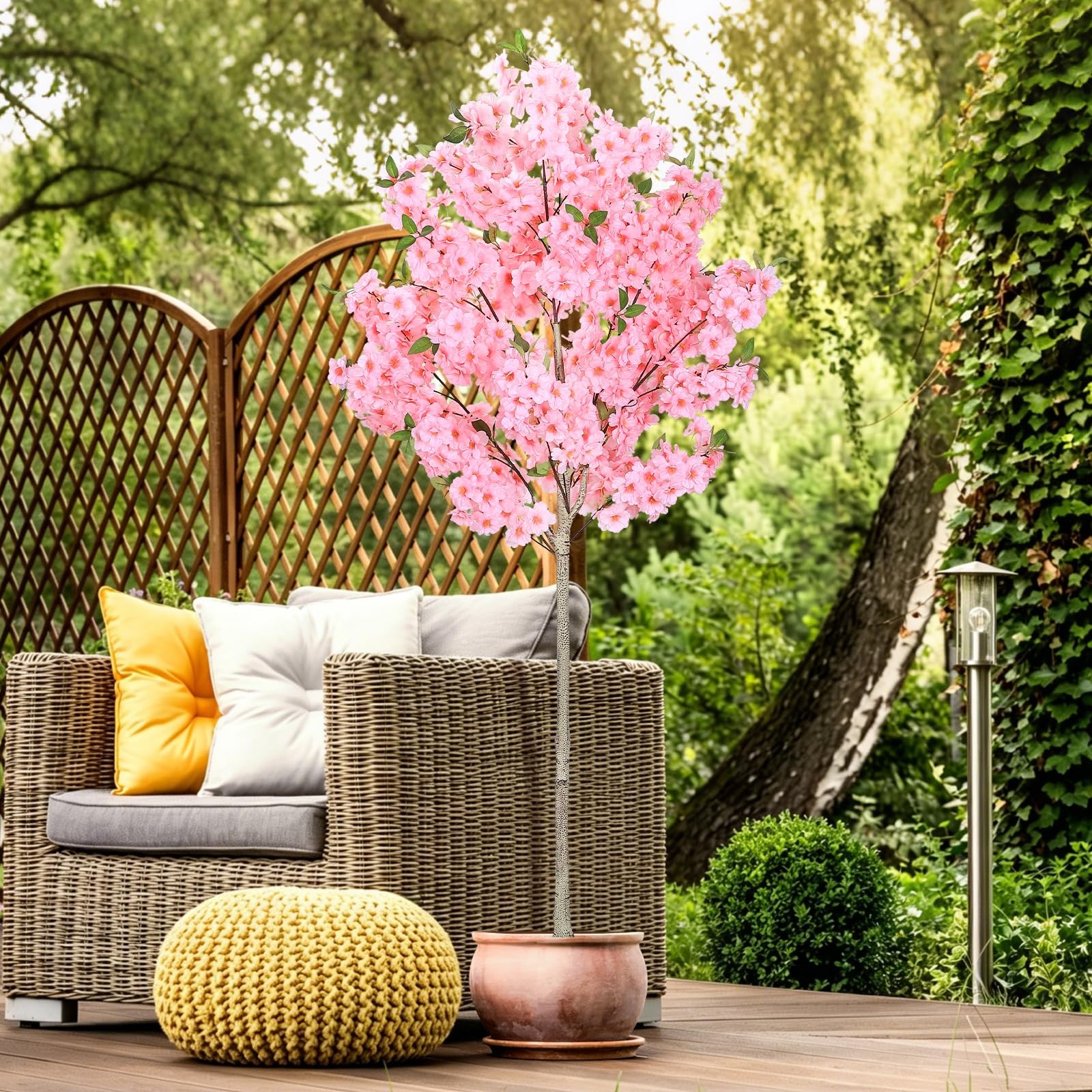 6FT Artificial Cherry Blossom Tree with Pot, Faux Pink Sakura Tree with Adjus…