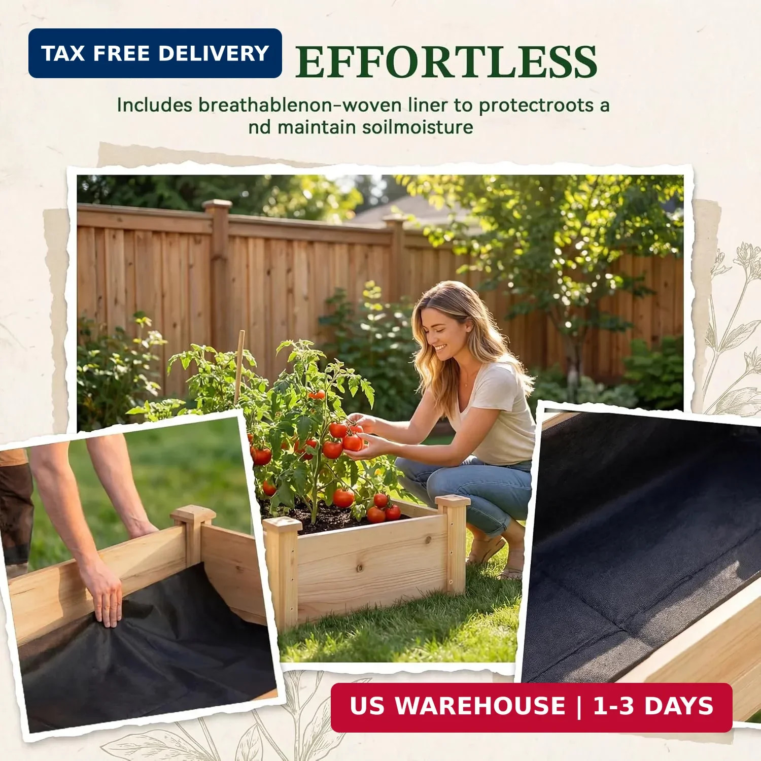 8×2ft Wooden Horticulture Raised Garden Bed Divisible Elevated Planting Planter