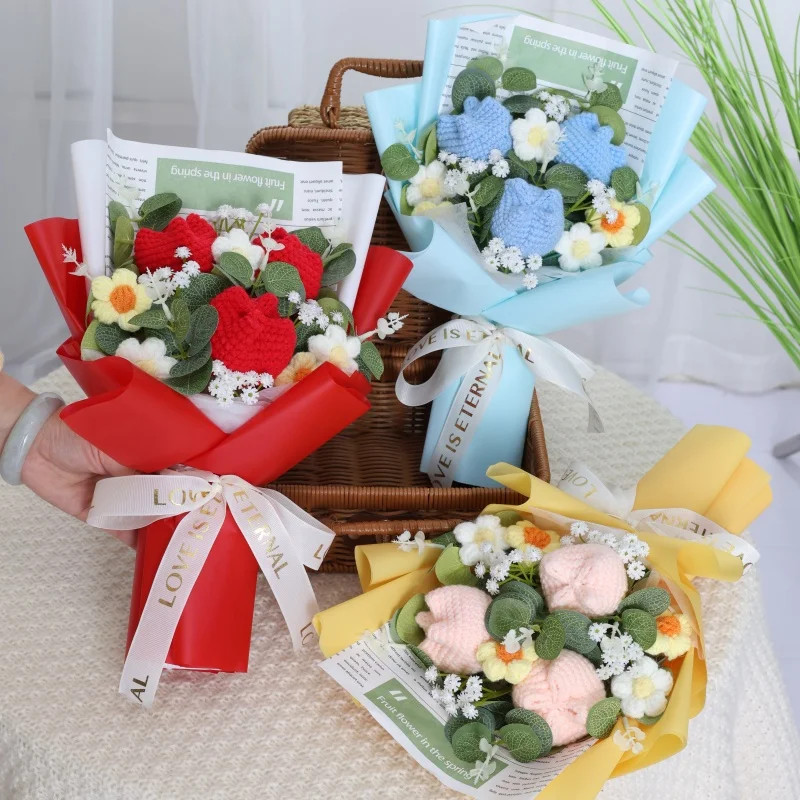 Handmade Crochet Sunflower Rose Bouquet–Knitted Eternal Flower Thanksgiving Gi
