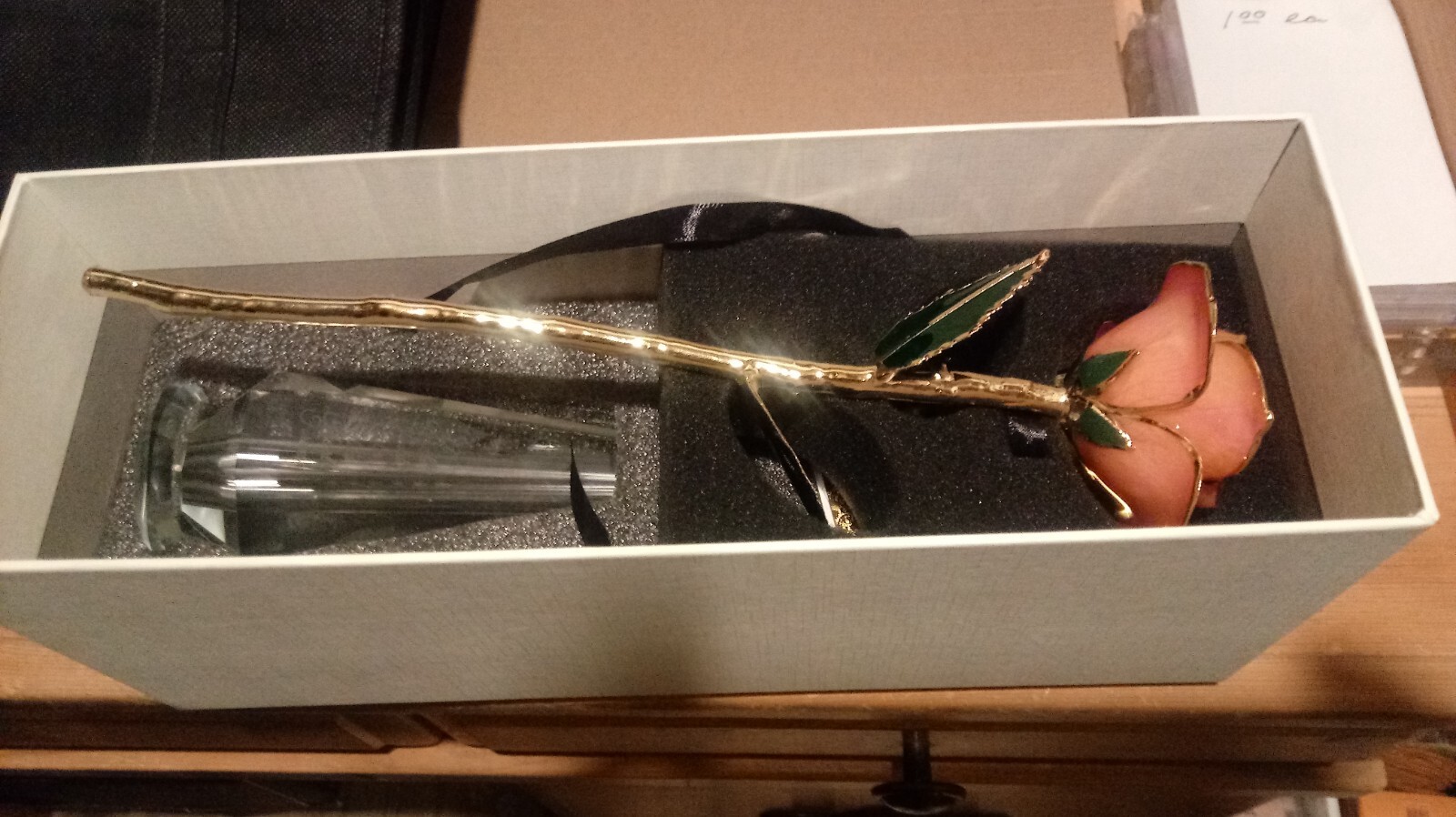 Gift For Mom 24k Gold Dipped Real Forever Preserved Pink Rose COA Vase Gift Box