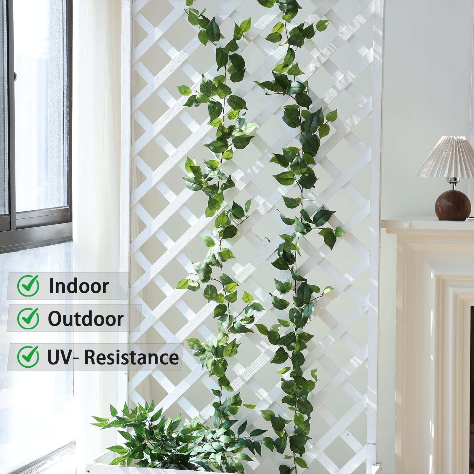 2 Strands Artificial Scindaps Vines Garland 73″ Fake Vine with Silk Green Lea…